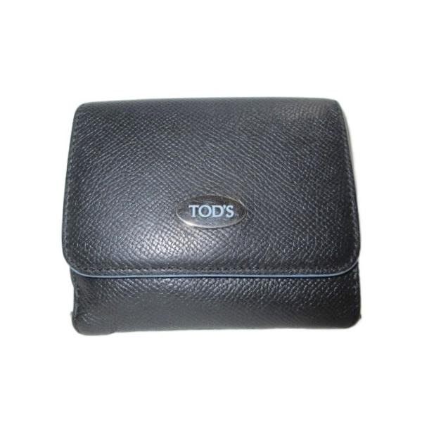 トッズ TOD'S 財布 二つ折り レザー 小銭入れあり ブラック ブルー /X