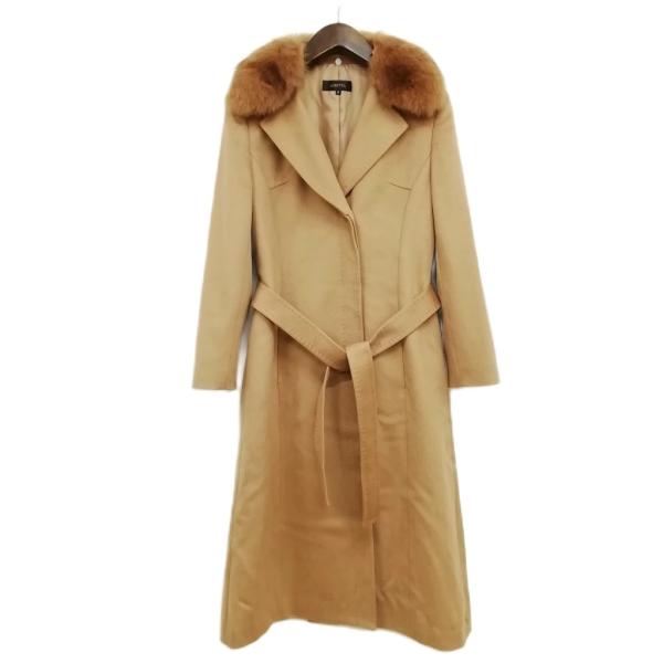 ロリッティ カシミヤ ショートコート キャメル ファー付き L【美品】 ロリッティ LORITTI カシミヤ ロング コート フォックスファー付 美品