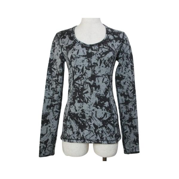 イージーヨガ  美品 カットソー トップス ヨガウェア 長袖 メッシュ切替 ストレッチ 総柄 ラウンドネック サムホール 4 S相当 グレー 【表記サイズ】4(S相当)155/80A【実寸サイズ】肩幅：34cm　身幅：33.5cm　着丈：5...