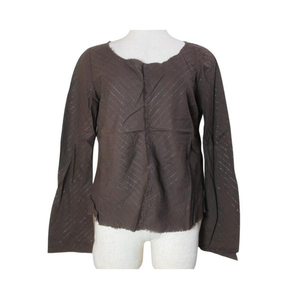 パドカレ pas de calais カットオフ ノーカラー ブラウスカーディガン 長袖 ラメストライプ 茶 ブラウン /X レディース
