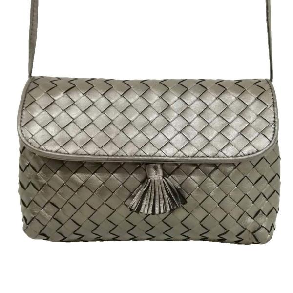 ボッテガヴェネタ BOTTEGA VENETA イントレチャート タッセル ミニ ショルダーバッグ ヴィンテージ 美品 メタリックグレー系 レディース