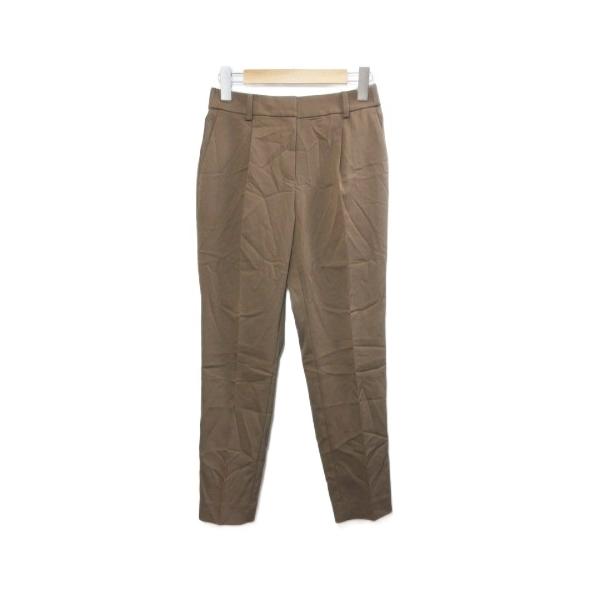 【美品】PLST ノーカラ―パンツスーツ コンフォートリュクス 茶色 S/XS プラステ PLST コンフォートリュクステーパードパンツ ワンタック