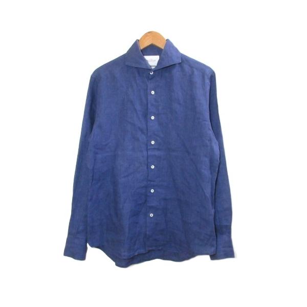 ガリポリ カミチェリア GALLIPOLI camiceria fuego リネンシャツ 長袖 ホリゾンタルカラー 48 L相当 青 ブルー /X メンズ