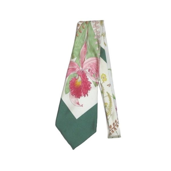 グッチ GUCCI ネクタイ ワイドタイ シルク 花柄 ベージュ グリーン /X メンズ