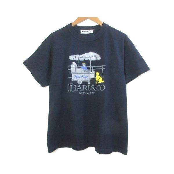 チャリアンドコー CHARI&amp;CO CENTRAL PARK DOG TEE Tシャツ カットソー 半袖 プリント 天竺 クルーネック 丸胴 S 紺 ネイビー /X メンズ