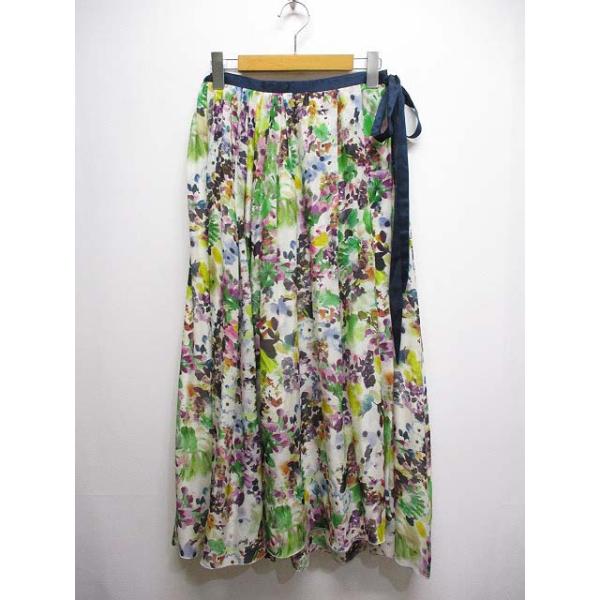 Drawer ドゥロワー シルクフラワープリント ギャザースカート 花柄-