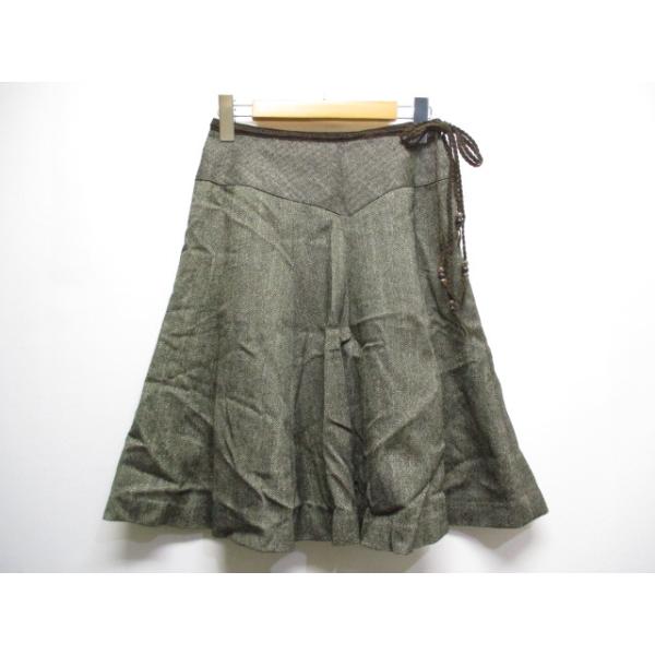 ロイスクレヨン Lois CRAYON ウール混 ラメ フレア スカート M 茶  