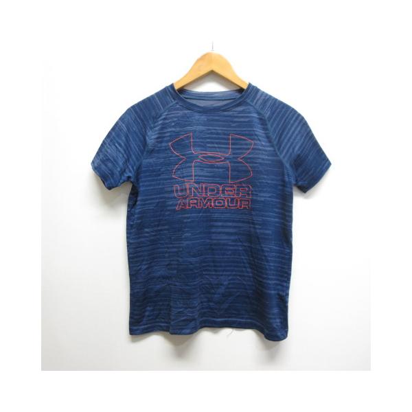 アンダーアーマー UNDER ARMOUR 子供用 スポーツウェア 半袖 Tシャツ YXL ネイビー ロゴ プリント ポリエステル キッズ【ブランド】アンダーアーマー UNDER ARMOUR【表記サイズ】YXL【実寸サイズ】身幅：46cm...