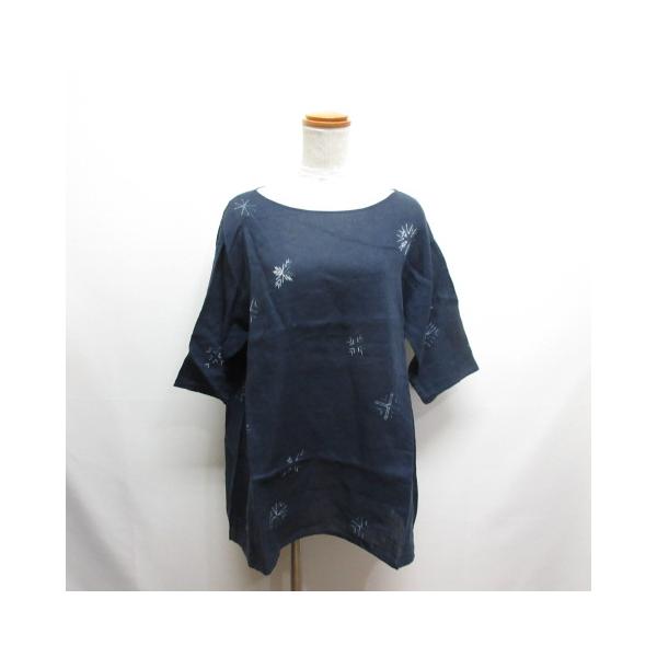 【中古】ヨーガンレール JURGEN LEHL 麻リネン 五分袖 プルオーバー M 濃紺 ネイビー カットソー ブラウス レディース ヨーガンレール JURGEN LEHL 麻リネン 五分袖 プルオーバー M 濃紺