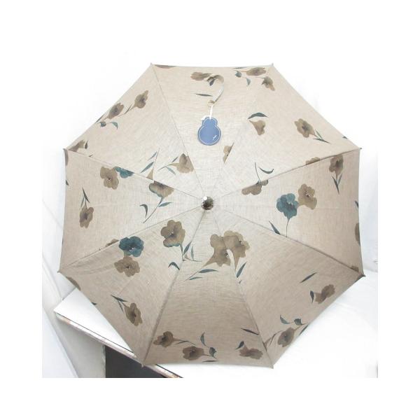 未使用品 パラスパレス Pallas Palace 日傘 リネン 麻 花柄 親骨50cm 薄茶 ブラウン タグ付き レディース