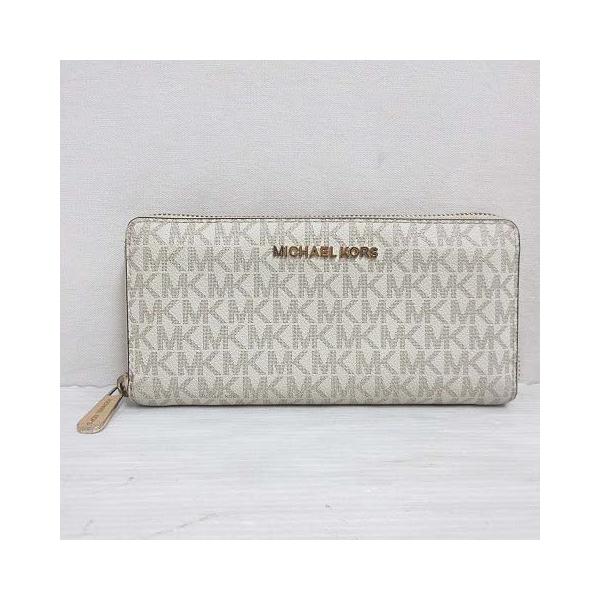 MICHAEL KORS 長財布 リストレット付き ホワイト マイケルコース MICHAEL KORS ラウンドファスナー 長財布 PVC MKロゴ