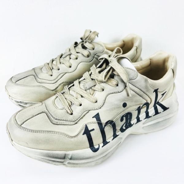 グッチ GUCCI ★AA☆ Think Thank Print Rhyton Sneaker 636343 8 1/2 ライトンスニーカー プリント レザーロースニーカー アイボリー グッチ GUCCI ★AA☆ Think Thank Print Rhyton Sneaker 636343 8 1/2 ライトンスニーカー プリント レザーロースニーカー アイボリー