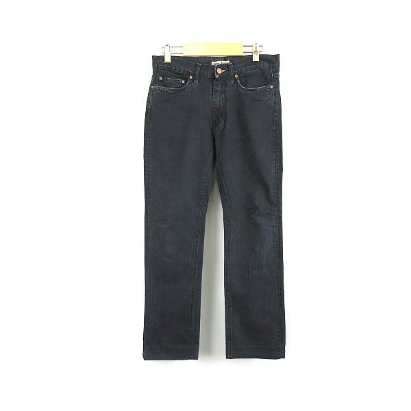 アクネジーンズ Acne Jeans 革パッチ デニムパンツ ジーンズ 紺 アクネジーンズ Acne Jeans 革パッチ デニムパンツ ジーンズ 紺
