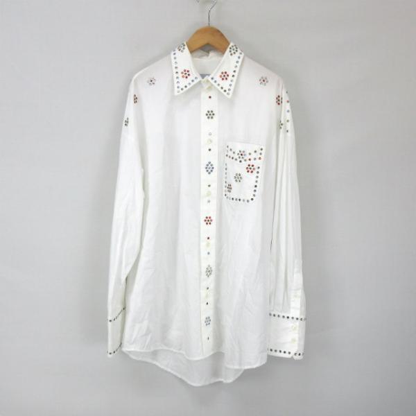 【中古】ブルーマーブル BLUEMARBLE ラインストーン シャツ XL 白 ホワイト ☆AA★ メンズ ブルーマーブル BLUEMARBLE ラインストーン シャツ XL 白 ホワイト