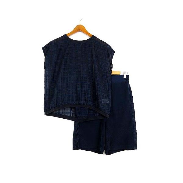 レプシィム ローリーズファーム LEPSIM LOWRYS FARM 上下セットアップ ブラウス プルオーバー チェック 半袖 パンツ ハーフパンツ M 紺【ブランド】レプシィム ローリーズファーム LEPSIM LOWRYS FARM【表...