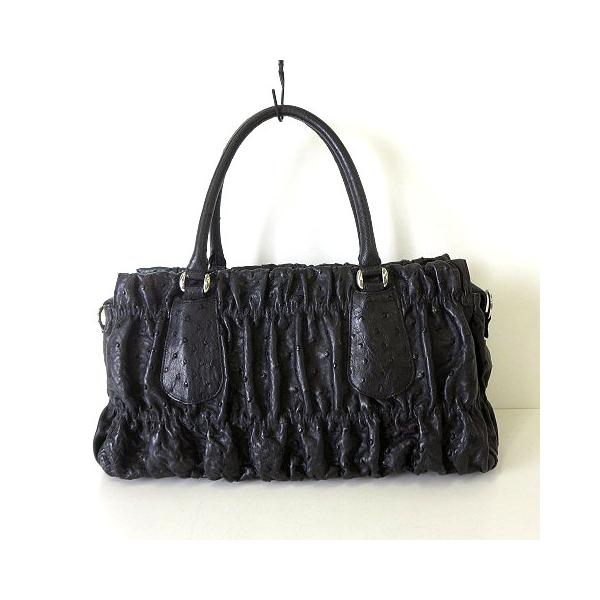 オール オーストリッチ ハンドバッグ 黒 中古美品 美品】オーストリッチ レザー ハンドバッグ 黒 南京錠付き【高級