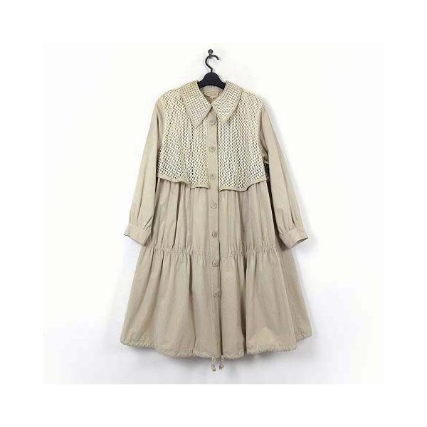 【中古】インポートロッサ ROSSA アルバロッサ alba コート ロングコート アウター Ａライン レース襟 L 42 ベージュ インポートロッサ ROSSA アルバロッサ alba コート ロングコート