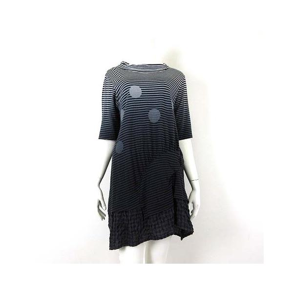 美品⁂センソユニコ⁂ジウ　ロングチュニック　ジャガード　ドット　アシメ　変形ヘム ジウ 慈雨 センソユニコ チュニック ワンピース 半袖 5分袖 フレア