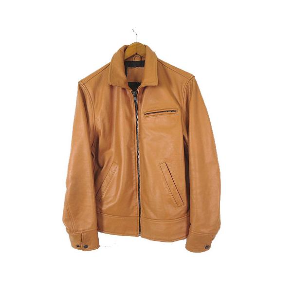 レザージャケット 本革 ジップアップ M-L キャメル メンズ : ブランド