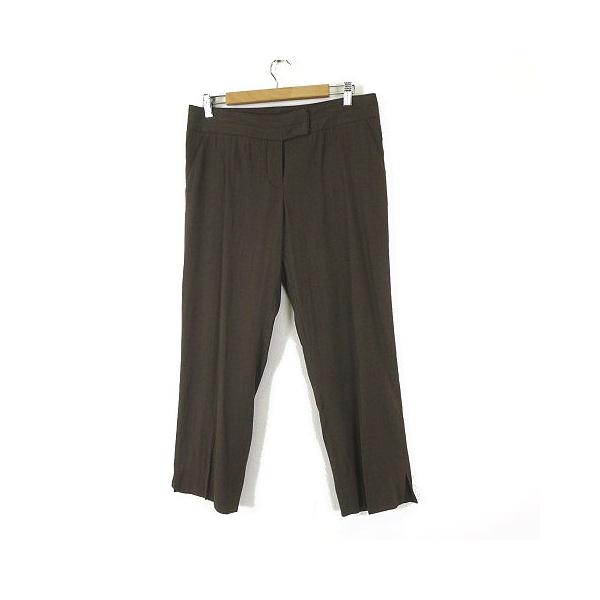 ダナキャランニューヨーク DKNY パンツ ノープリーツ ワイド テーパードパンツ リネン ストレッチ XL 10 カーキブラウン 大きいサイズ