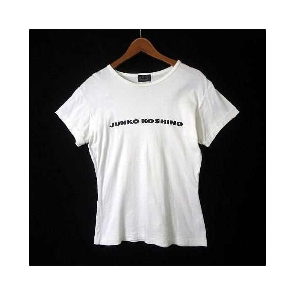ジュンココシノ JUNKO KOSHINO Tシャツ カットソー ロゴ プリント 半袖 M 白 ホワイト レディース