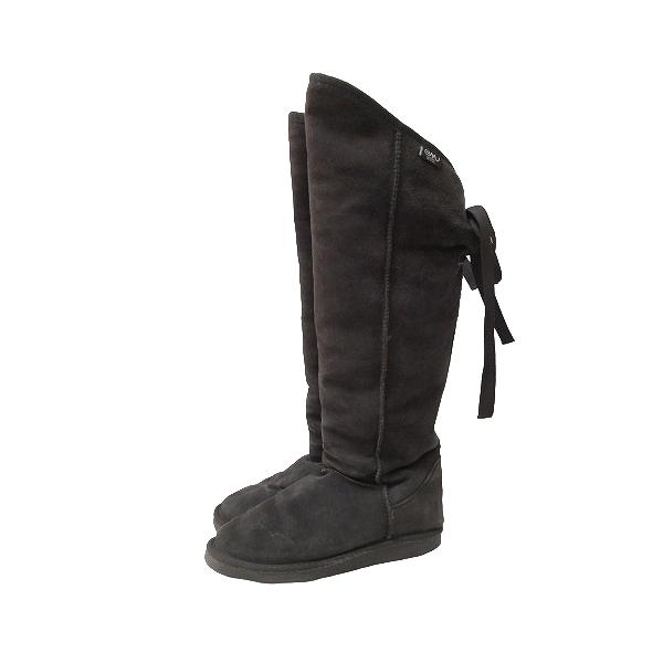 未使用新品】EMU エミュー ロングブーツ レザー スエード 中ボア 黒 未