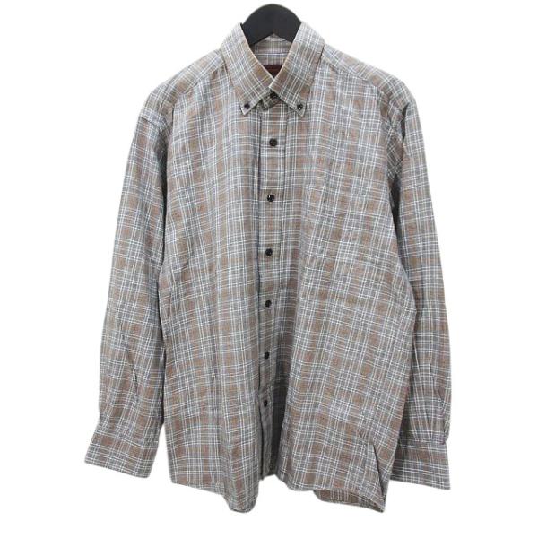 チェック　グリッド柄 長袖　シャツ L ブラック　グレー　ブラック　古着 vectorpremium_077-202504250361