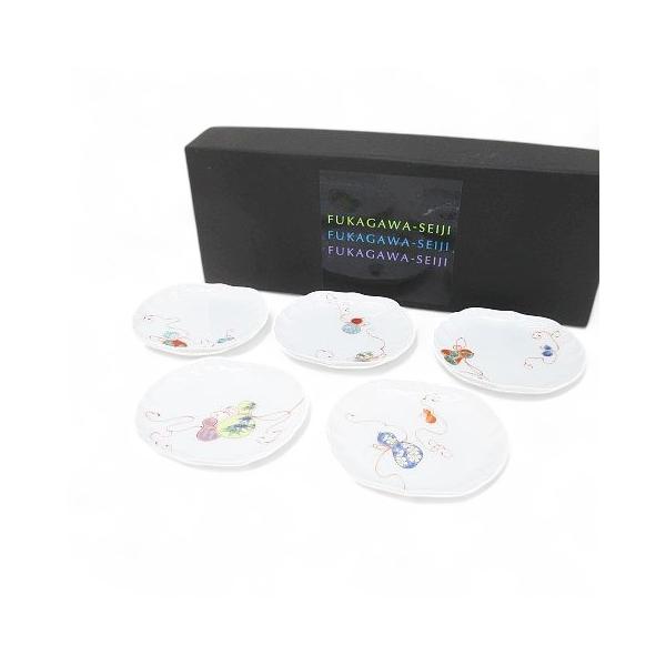 深川製磁 花ひょうたん 小皿 5枚セット 菊中割小皿揃 プレート 皿 白系