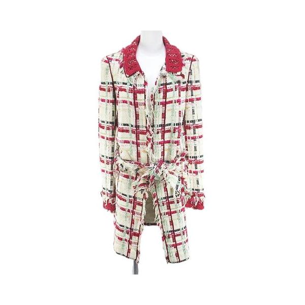 『CHANEL』シャネル　ピンク　チェック柄　コート　ブルゾン　ロゴ刺繍　38 CHANEL』シャネル ピンク チェック柄 コート ブルゾン ロゴ刺繍 38