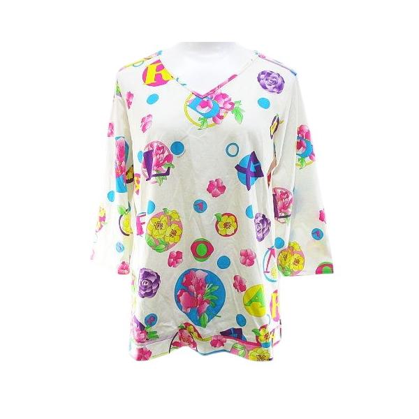 レオナールスポーツ LEONARD SPORT 花柄 七分袖 カットソー 42 白系