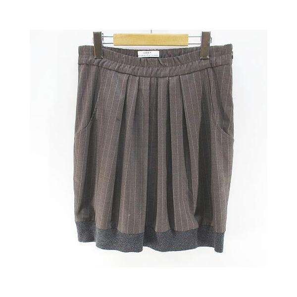 【中古】ブルネロクチネリ BRUNELLO CUCINELLI グネックスフォー GUNEX FOR ストライプ柄 膝丈 フレアスカート 38 茶 ブルネロクチネリ BRUNELLO CUCINELLI グネックスフォー GUNEX FOR