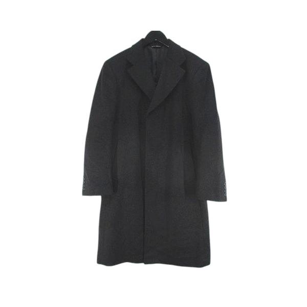 【中古】giuliano grossoni カシミヤ チェスターコート ロング丈 94A4 黒系 ブラック 無地 ステッチ 比翼ボタン 裏地 giuliano grossoni カシミヤ チェスターコート ロング丈 94A4 黒系