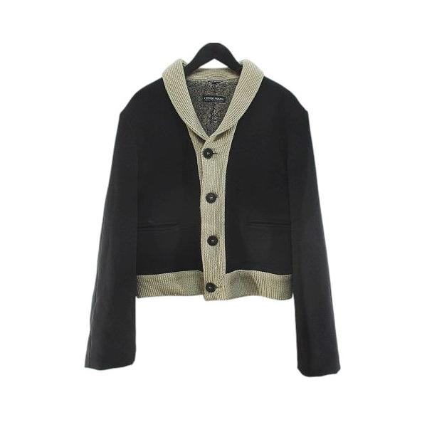 【中古】ジョルジオアルマーニ GIORGIO ARMANI ショールカラー ジャケット 44 ブラック ニット 切替 裏ボア ボタン ジョルジオアルマーニ GIORGIO ARMANI ショールカラー ジャケット 44