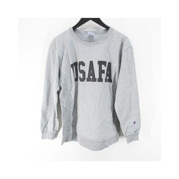 【中古】チャンピオン CHAMPION BEAMS 長袖 トレーナー スウェット 薄手 S 灰系 グレー ロゴ 刺繍 ワッペン 文字 Champion（チャンピオン） CHAMPION BEAMS 長袖 トレーナー スウェット