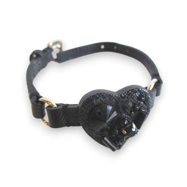 PRADA（プラダ） ブレスレット ベルト ビジューハートモチーフ 黒系 