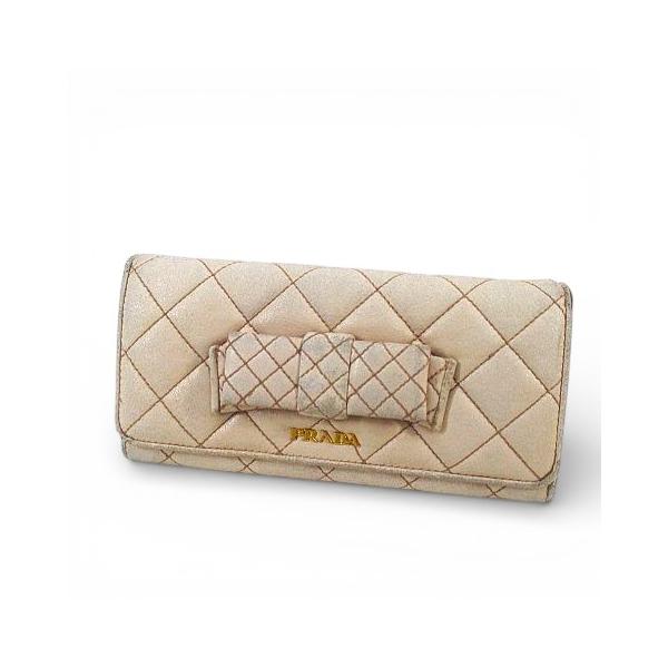 PRADA（プラダ） 長財布 リボン キルティング リボン ピンク レザー