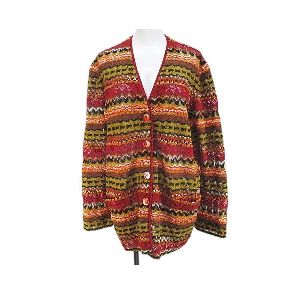 ミッソーニ MISSONI ボーダー柄 長袖 ニットカーディガン 44 赤系