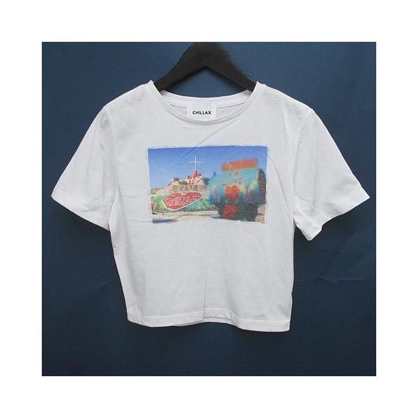 チラックス CHILLAX 半袖 Tシャツ ショート丈 M 白系 ホワイト フォトプリント レディース