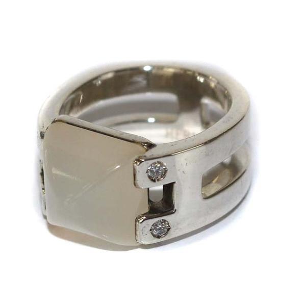 エルメス HERMES ヴィンテージ メドール ダイヤ4P ムーンストーン リング 指輪 925 54 10〜11号 シルバー /KH ■OH  レディース