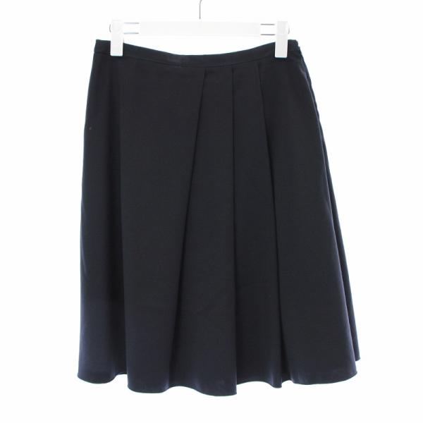 ジルサンダー JIL SANDER NAVY プリーツスカート フレア ひざ丈 ウール