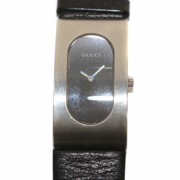 グッチ GUCCI 腕時計 アナログ 2針 クォーツ 革ベルト シルバー色 黒 ブラック 2400L /AN45 ■OH レディース