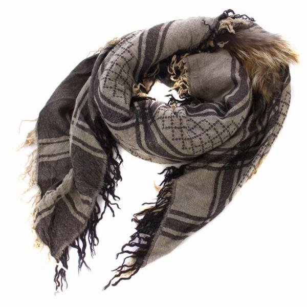 GUCCI ストール　ショール　マフラー　フォックスファー　GG柄　ブラウン GUCCI ストールショールマフラーフォックスファーGG柄ブラウン