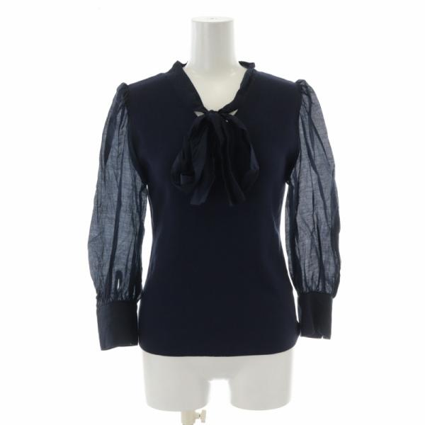 JUSGLITTY - JUSGLITTY　配色ボウタイブラウスネイビーサイズ 2 JUSGLITTY - 新品☆ ジャスグリッティー 8分袖ボウタイニット