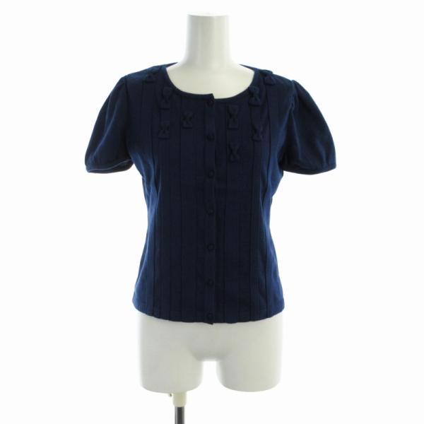 René - 【美品】René リボン装飾 半袖ニットカーディガン（サイズ34） René - Rene(ルネ) カーディガン サイズ34 S レディース - 黒