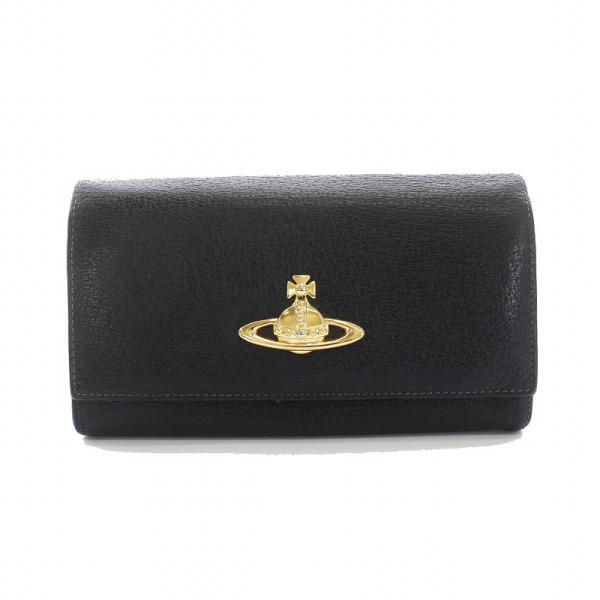 【極美品】ヴィヴィアンウエストウッド 二つ折り財布　レザー 　オーブ　 ブラック ヴィヴィアンウエストウッド 財布 二つ折り財布 黒×ボルドー Vivienne