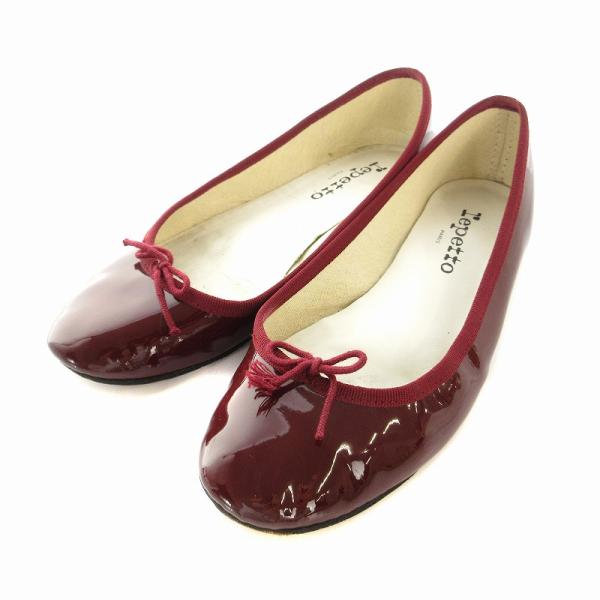 【美品】レペット　repetto 赤　エナメル　バレエシューズ38 1/2 レペット Repetto バレエシューズ フラットパンプス エナメル リボン