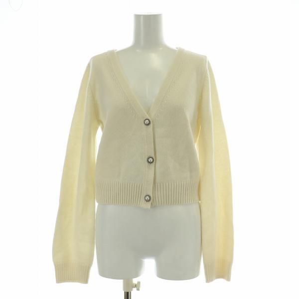 FOXEY - FOXEY(フォクシー) カーディガン サイズ40 M レディース - 37168 アイボリー 長袖/カシミヤ FOXEY フォクシー ニットカーディガン 長袖 Vネック ビジュー