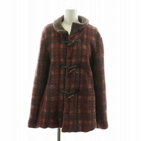 ルクルカ Lucruca ダッフルコート ジャケット チェック ショート 切替 アウター 40 ボルドー 05227242 /NQ レディース