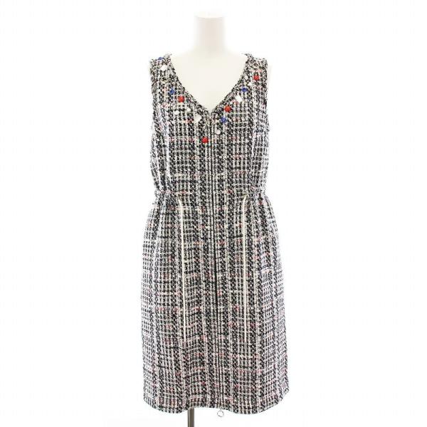 【美品】ルネ TISSUE ノースリーブツイードワンピース赤 34 キルティング ルネ ﾚｯﾄﾞ ｳｰﾙﾚｰﾖﾝ混 6142270 ﾉｰｽﾘｰﾌﾞ ﾆｯﾄﾂｲｰﾄﾞﾜﾝﾋﾟｰｽ 34