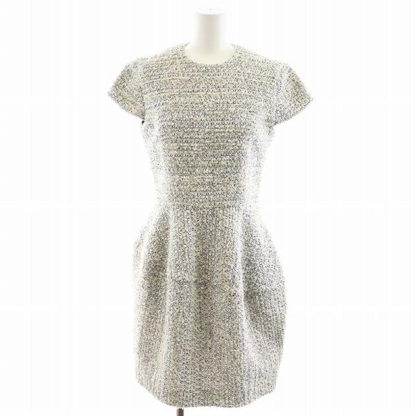 【中古】ヨーコチャン YOKO CHAN ワンピース ひざ丈 半袖 ツイード バルーン 38 青 ブルー 白 ホワイト YCD-115-167 ヨーコチャン YOKO CHAN ワンピース ひざ丈 半袖 ツイード バルーン 38